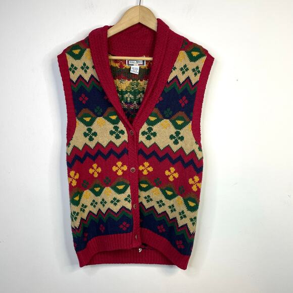 Vintage Gina Peters Slouchy Oversized Fair Isle Eclectic Grandpa Sweater Vest S - Picture 1 of 11